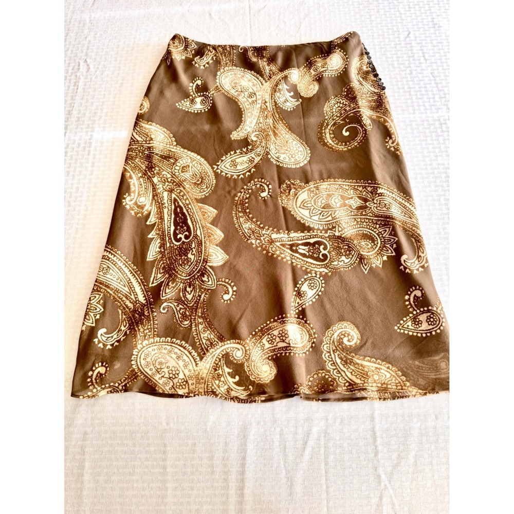 Banana Republic 100%‎ Silk Paisley Midi Skirt Brown Vintage 90s Boho Size 14